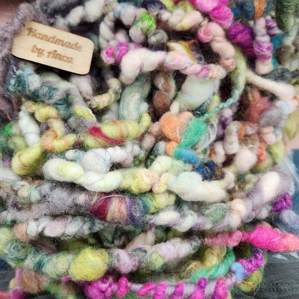 Yarn, Art Yarn, super fine wool, hand spun, 3.32oz, soft and colorful.